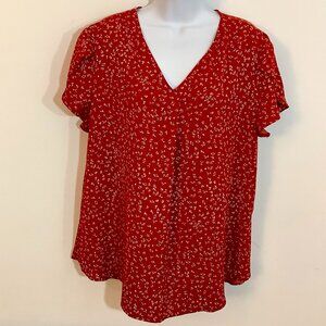 Slip On Top Red w/ Print Short Sleeve Tunic Style V Neck Bestbee XL Feminine